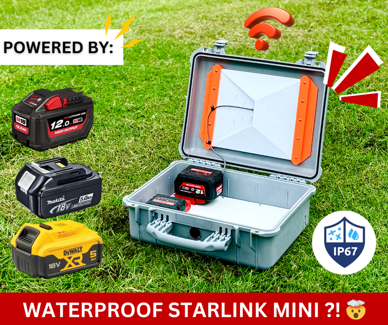 Starlink mini in a case with power tools battery