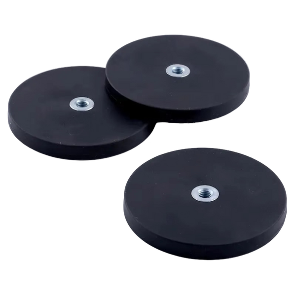 Black rubber coated mounting magnets with threaded centres
