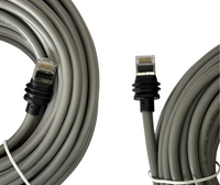 Close up of the grey Starlink Ethernet cable plugs