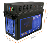 Baintech 150Ah lithium power station with its dimensions marked