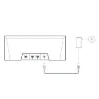 Line drawing of the Gen 3 mesh router back panel connected to its power supply